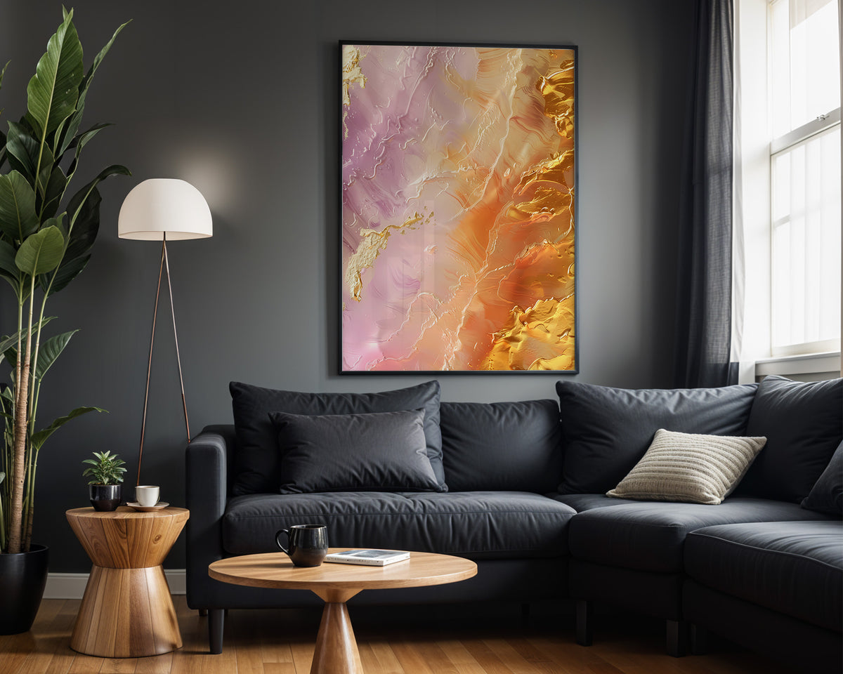 Pink Gold Sunset Crackle - Alt Wall View