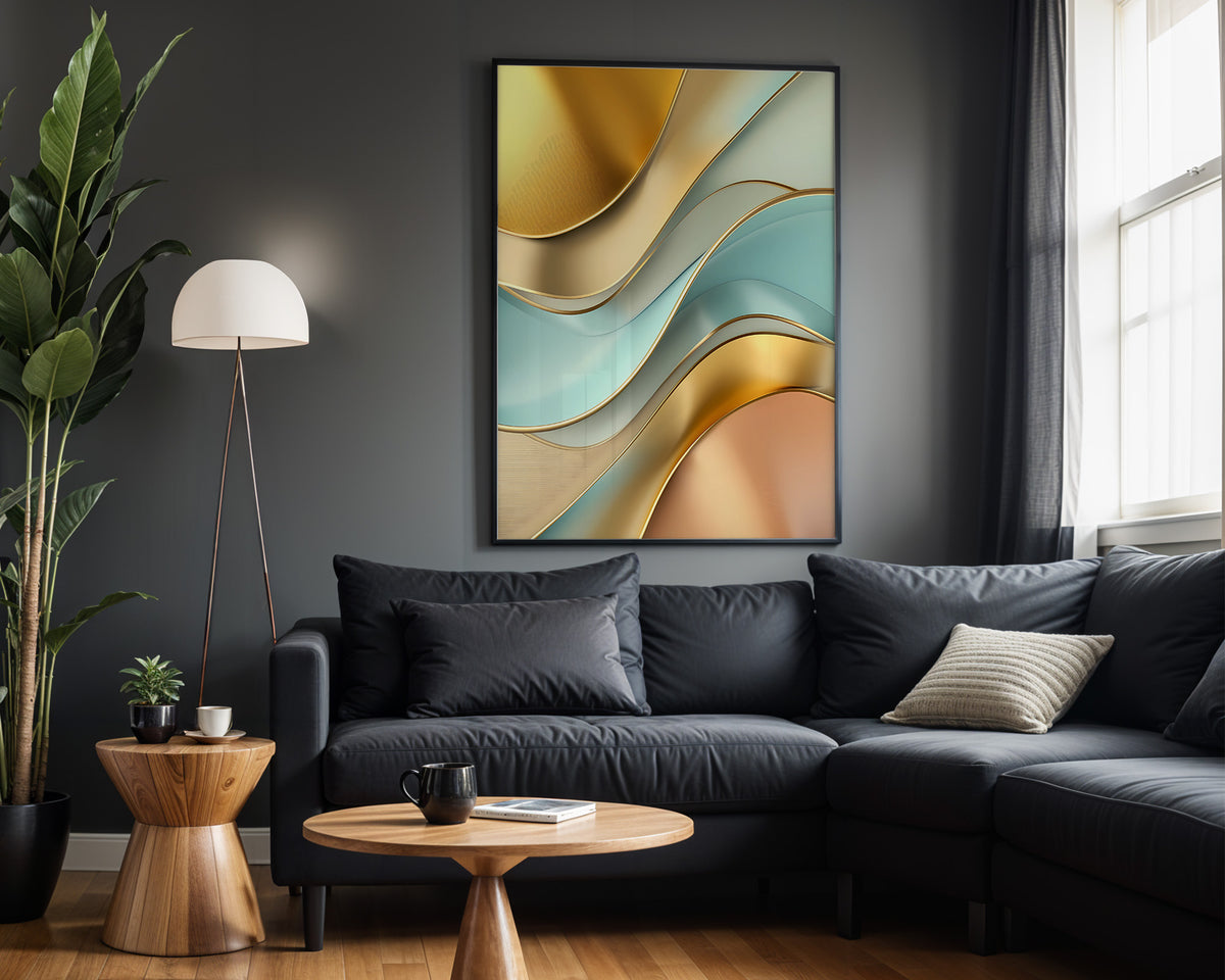 Sage Mustard Gold Wave Geometric - Alt Wall View
