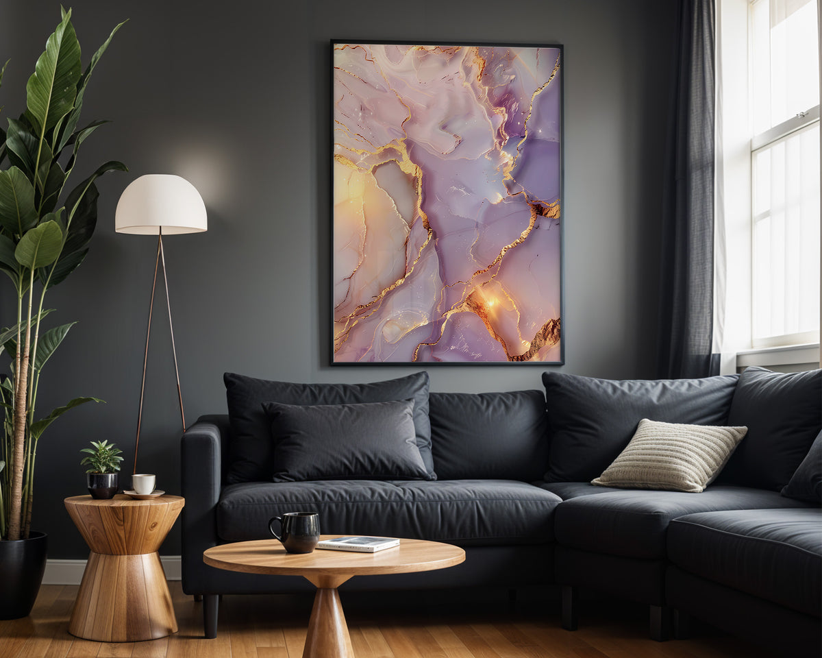 Lavender Pink Gold Marble Map - Alt Wall View