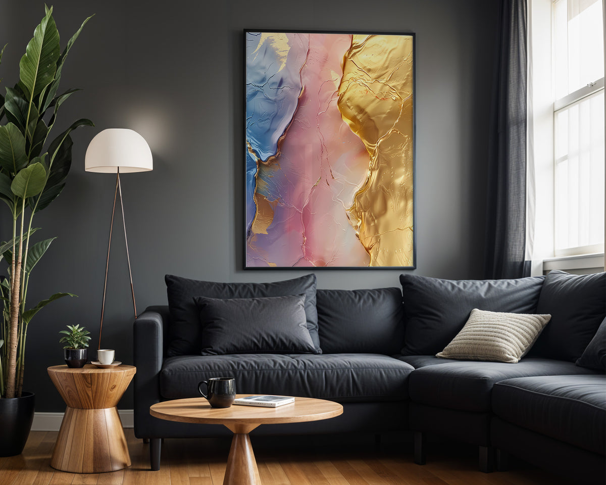 Blue Pink Gold Marble - Alt Wall View