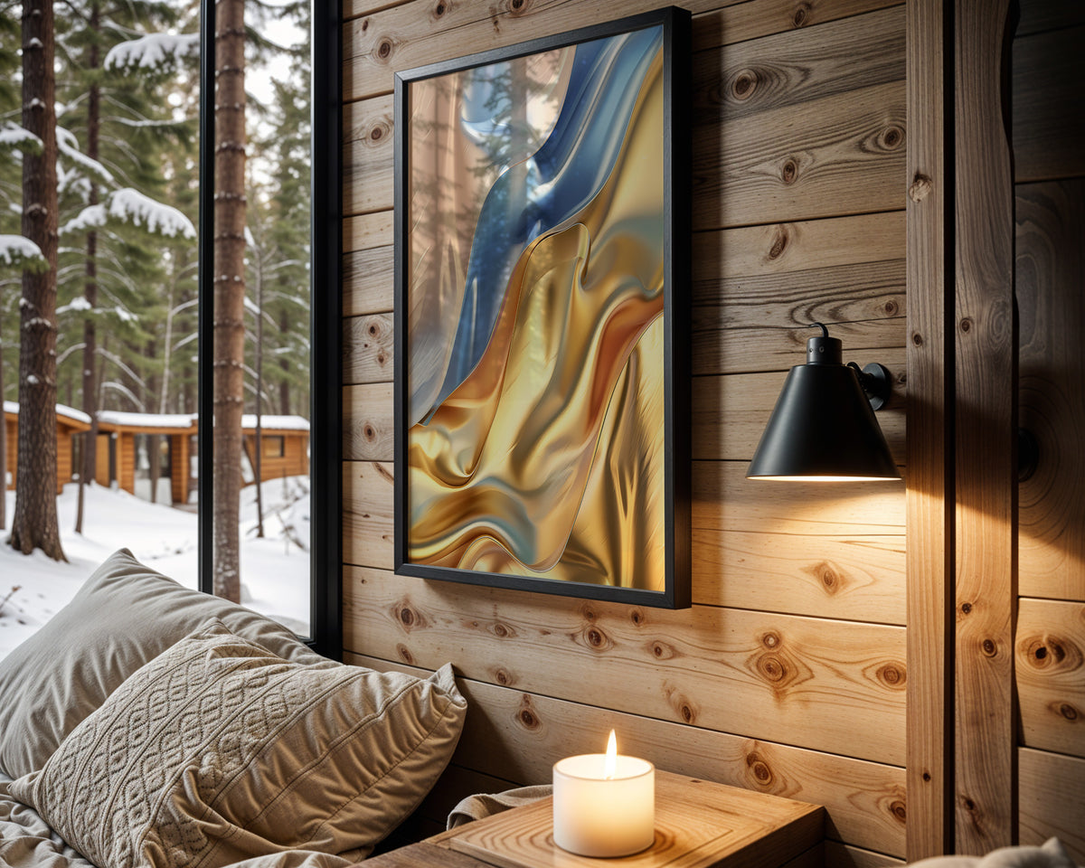Blue Gold Silk Drape - Wall View