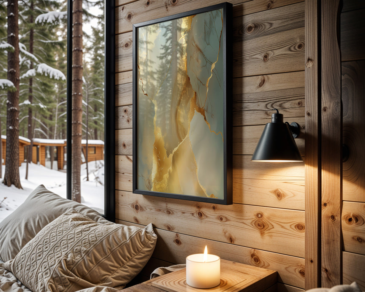 Sage Gold Marble Veins - Wall View