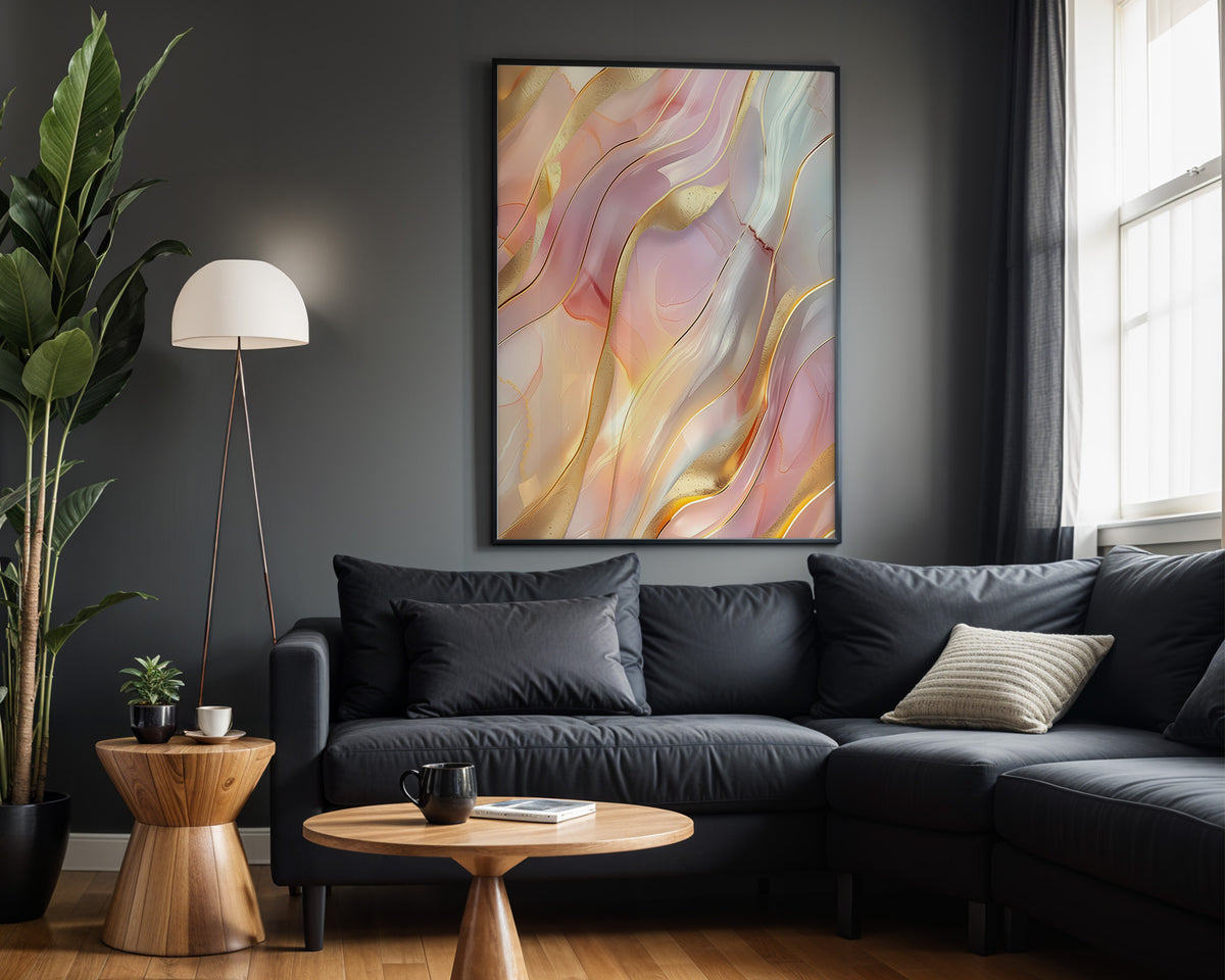 Pink Gold Pastel Marble Wave - Alt Wall View