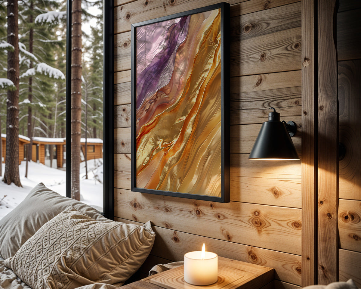 Purple Sunset Gold Wave - Wall View