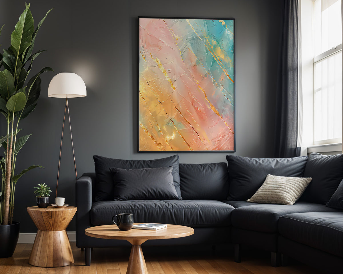 Pastel Pink Blue Gold Strokes - Alt Wall View