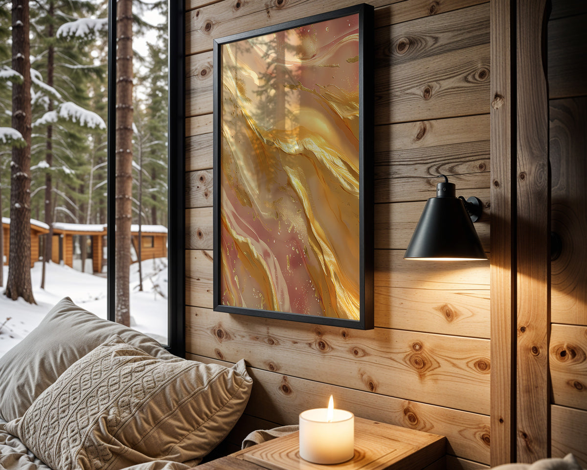 Pink Orange Gold Drip Marble - Wall View