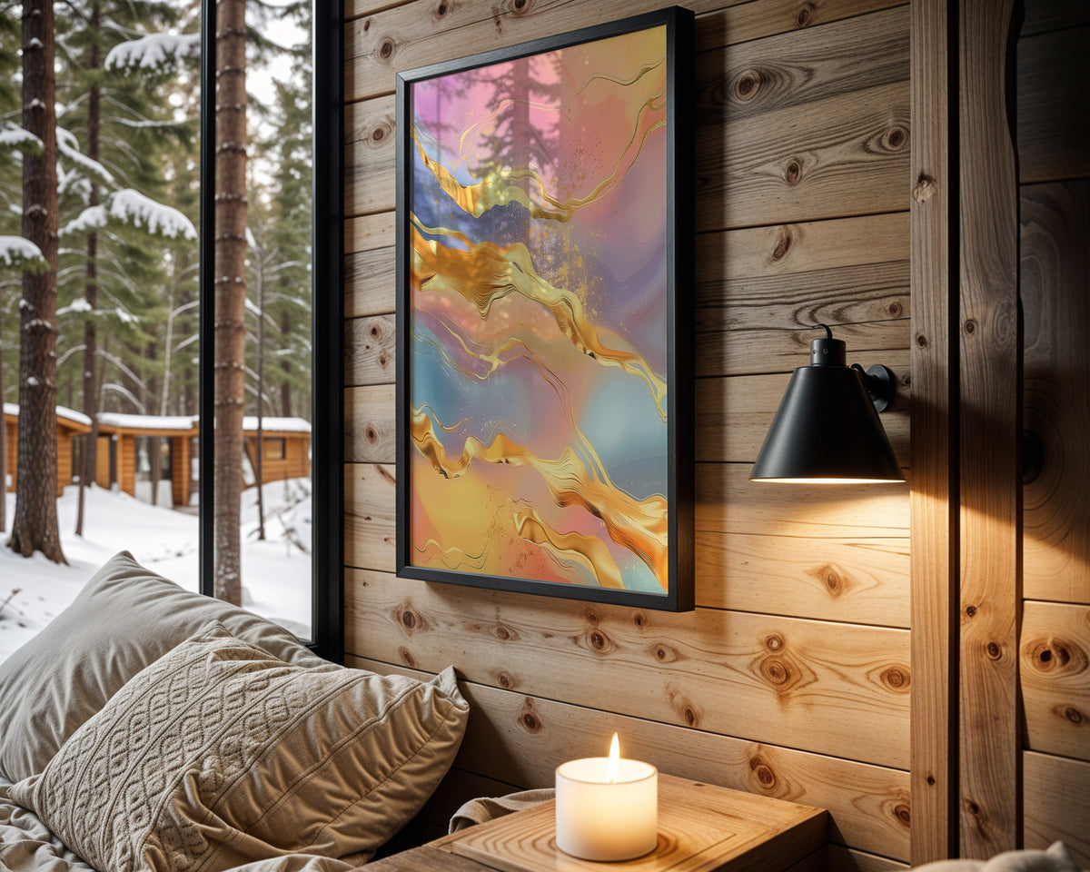 Pink Blue Gold Rainbow Marble - Wall View