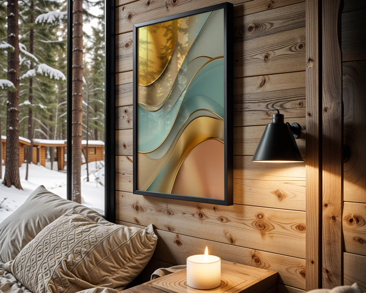 Sage Mustard Gold Wave Geometric - Wall View
