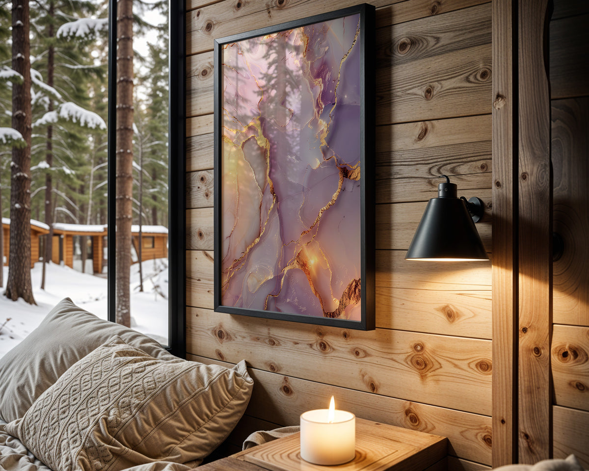 Lavender Pink Gold Marble Map - Wall View