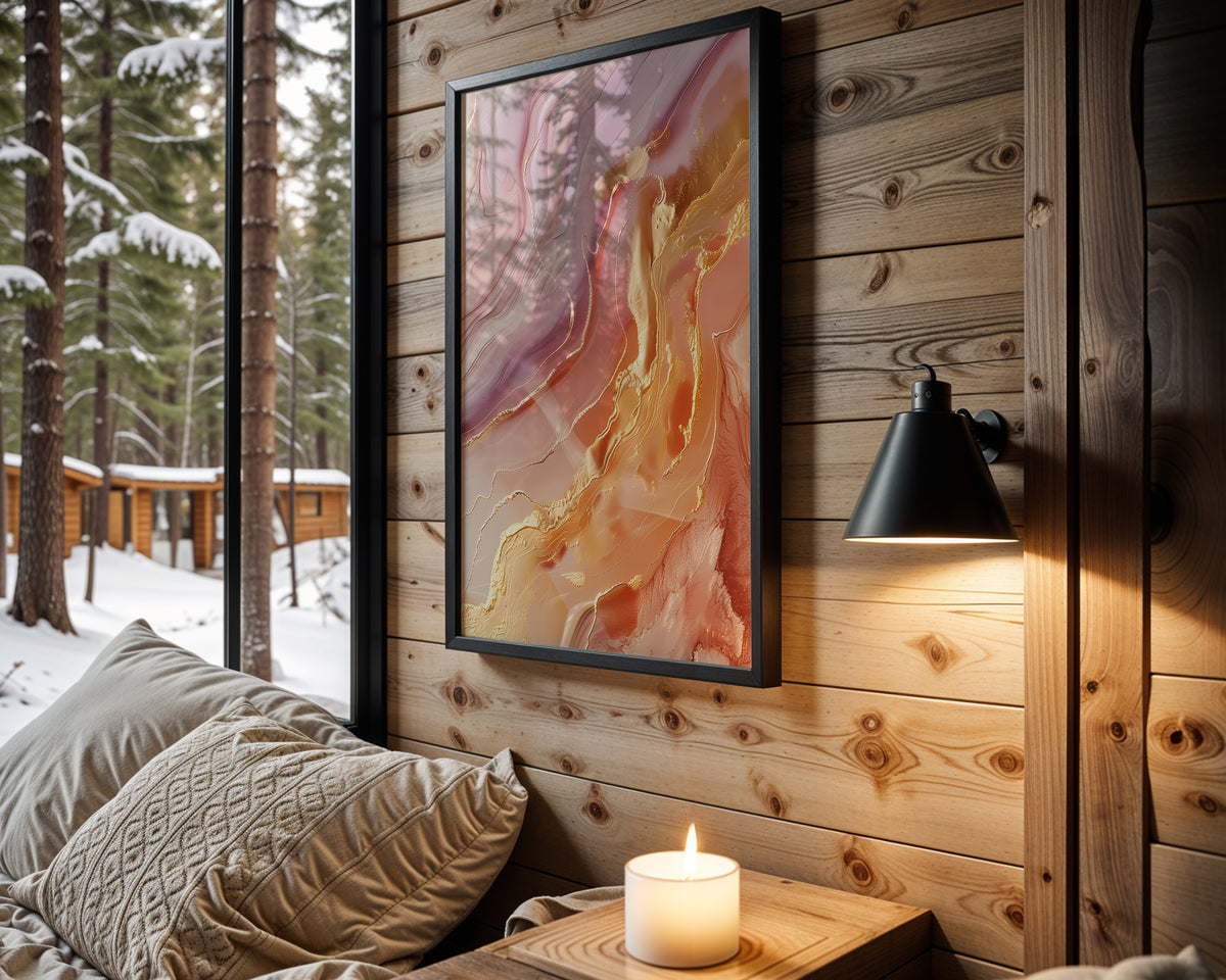 Coral Pink Gold Marble Drift - Wall View