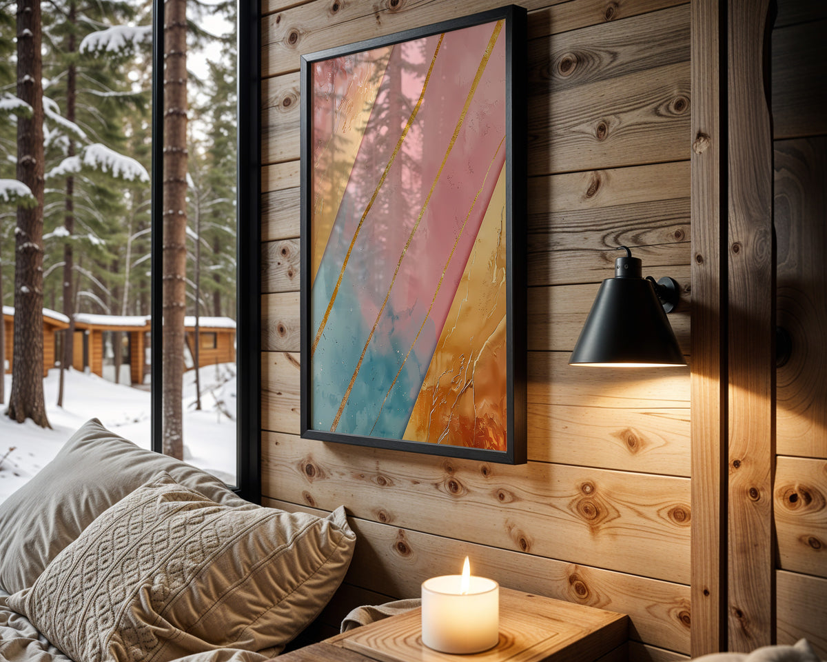 Pink Blue Orange Gold Diagonals - Wall View