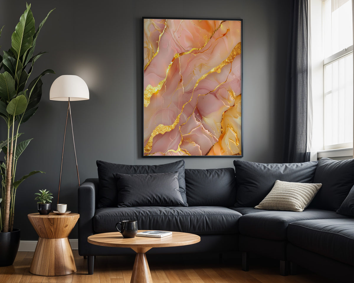 Pink Marble Gold Veins - Alt Wall View