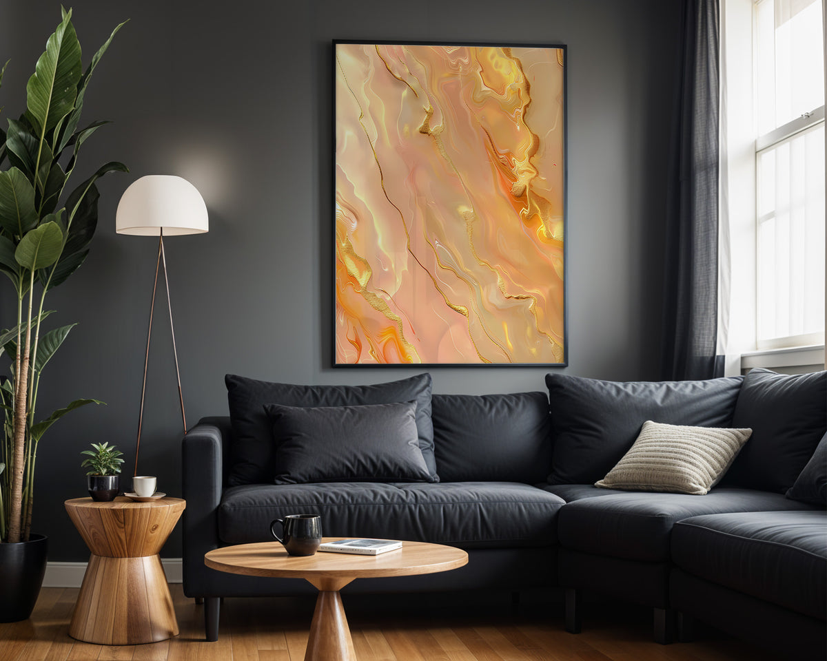 Apricot Marble Gold Veins - Alt Wall View