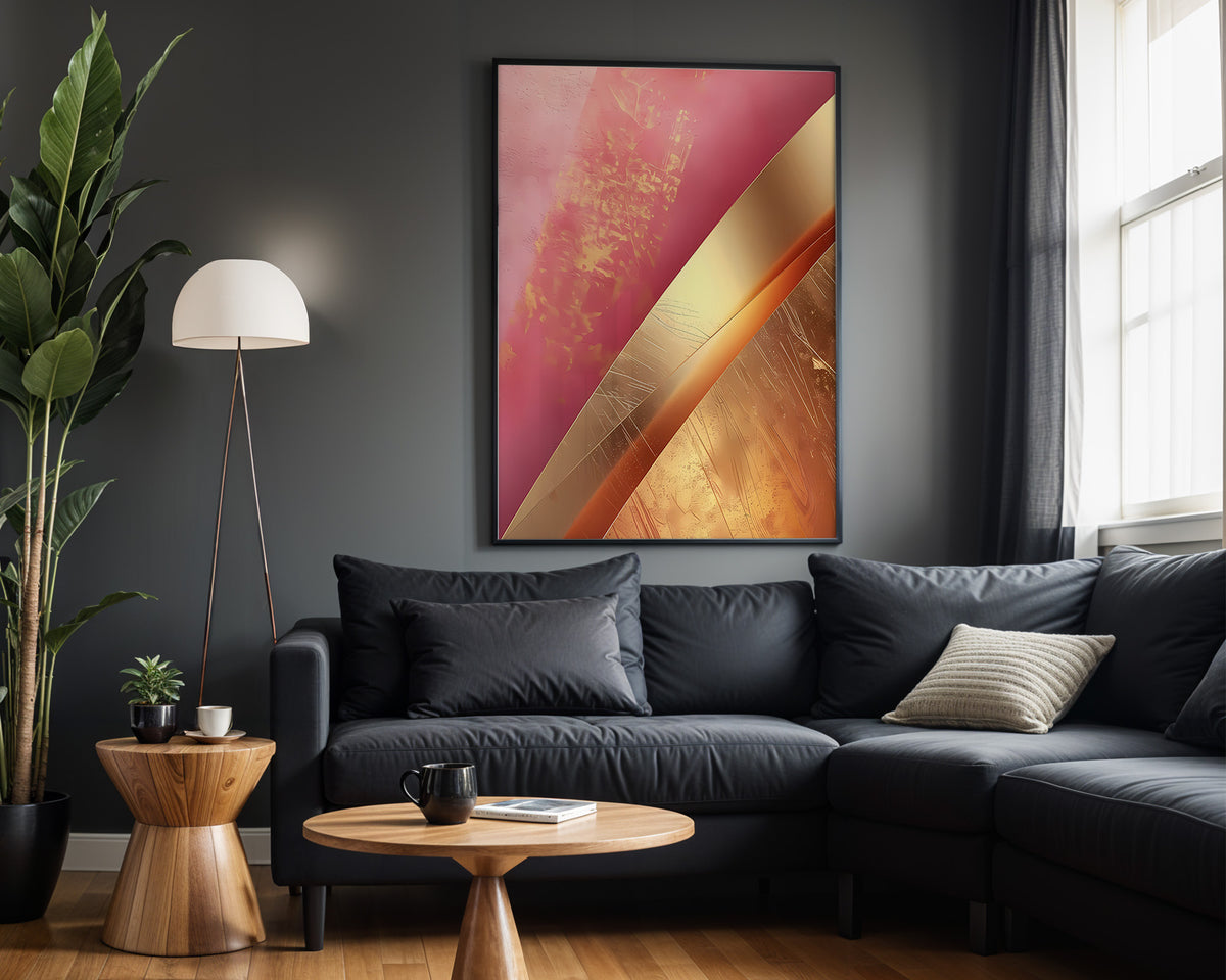 Pink Gold Geometric Curve - Alt Wall View