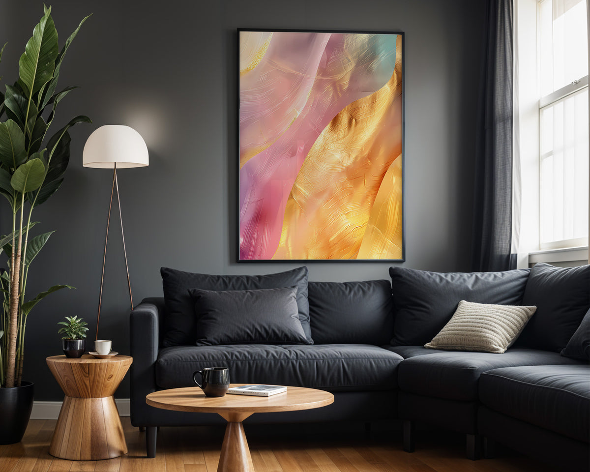 Pink Orange Brushstroke Gold - Alt Wall View