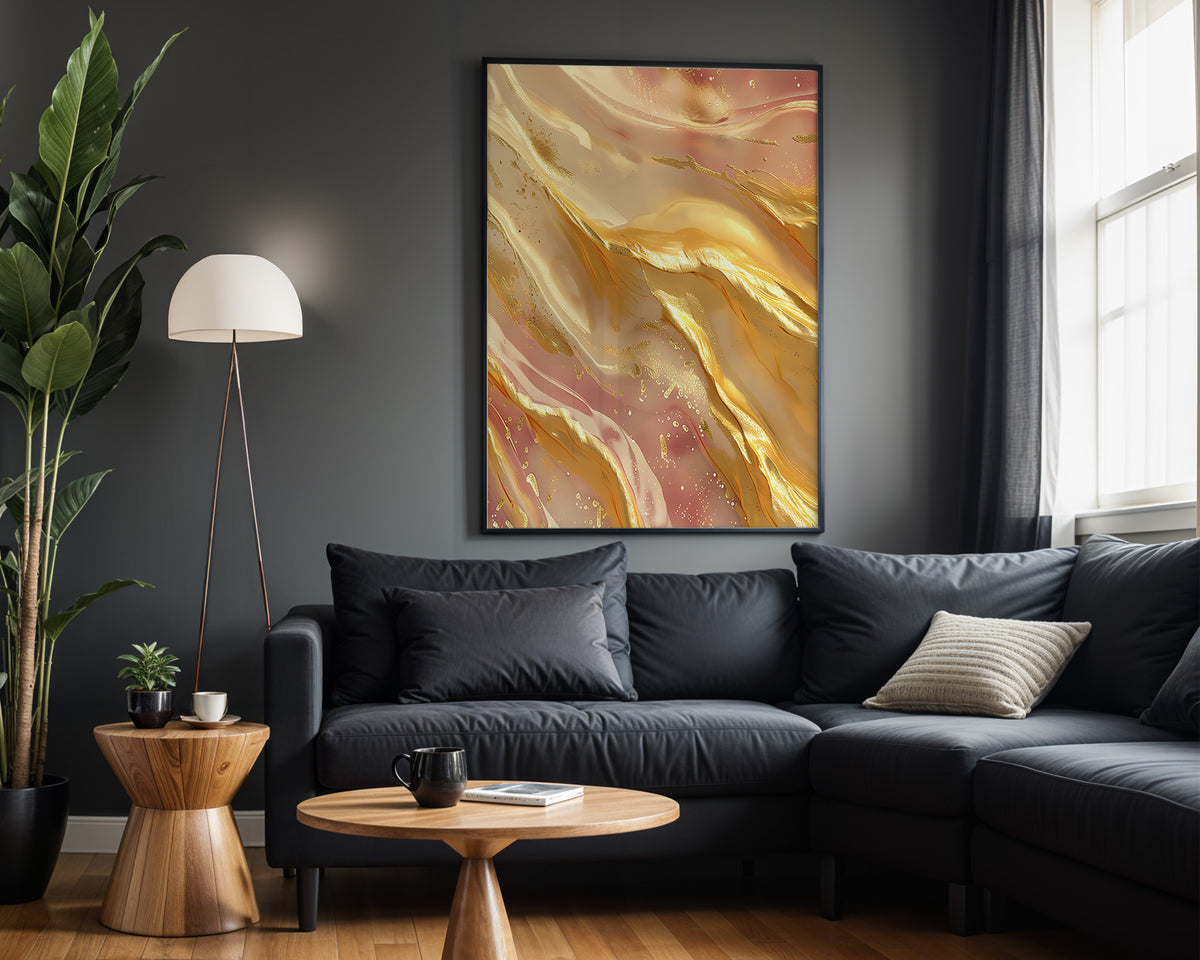 Pink Orange Gold Drip Marble - Alt Wall View