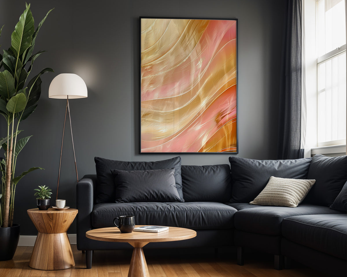 Pink Sand Gold Brushstrokes - Alt Wall View
