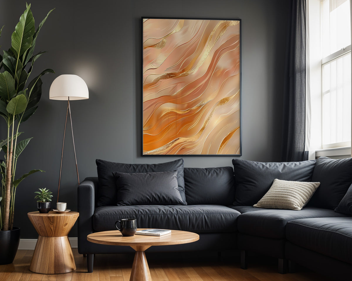 Apricot Coral Gold Wave Layers - Alt Wall View