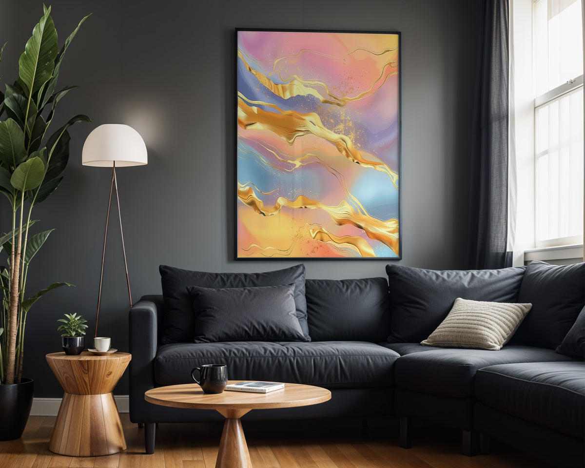 Pink Blue Gold Rainbow Marble - Alt Wall View