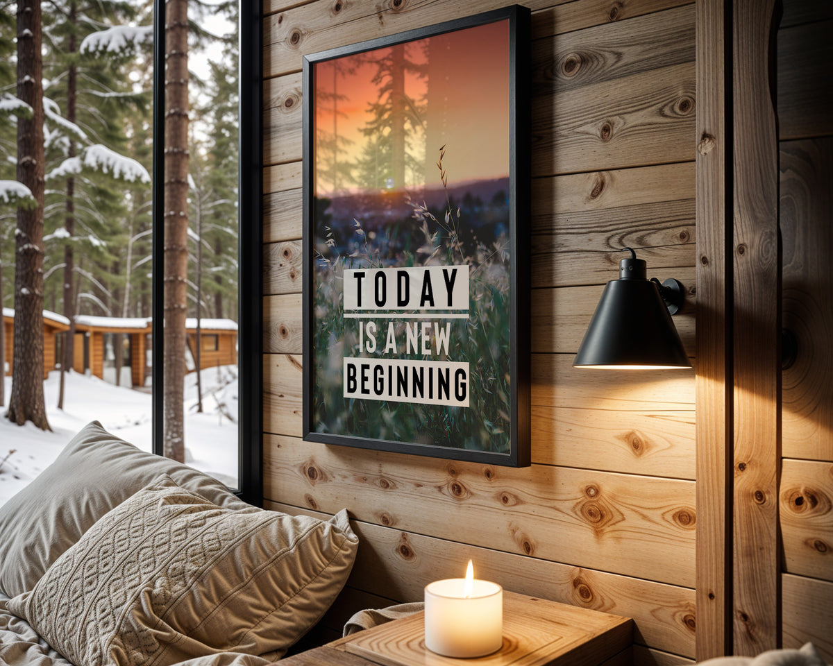 A New Beginning motivational wall art – main room view