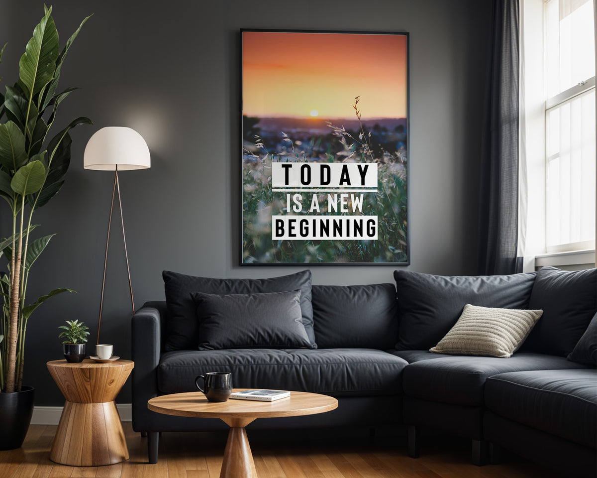 A New Beginning motivational wall art – alternate room view