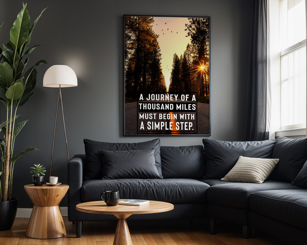 A Thousand-Mile Journey motivational wall art – alternate room view