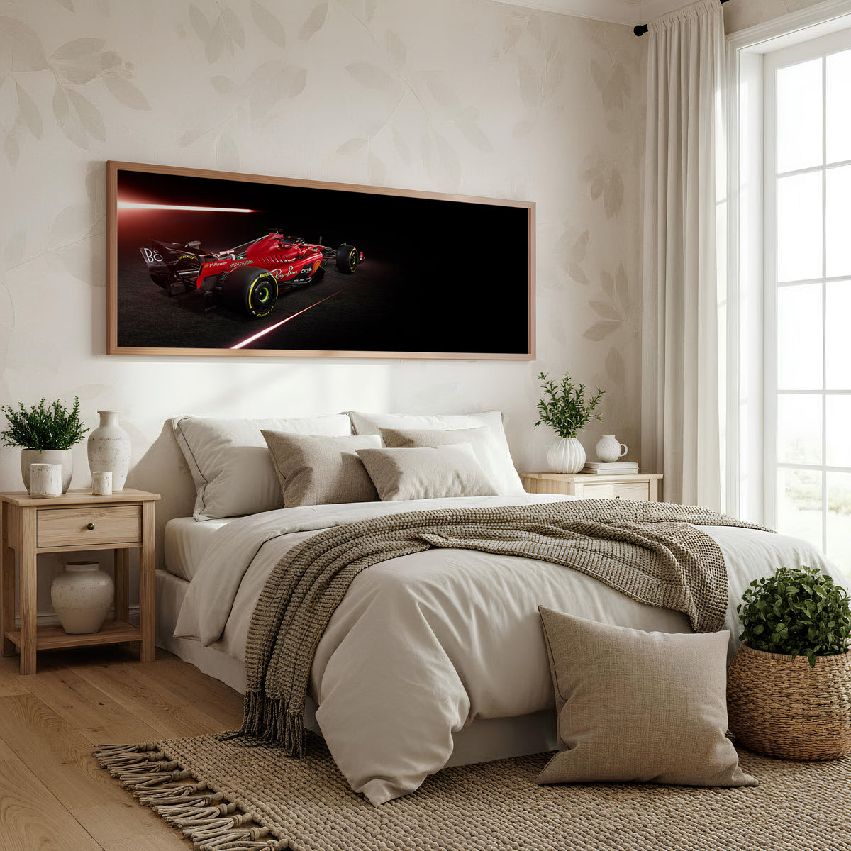 Aero Panoramic Formula 1 Wall Art shown in a bedroom