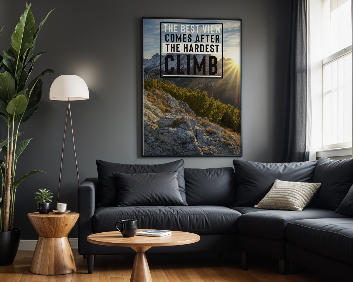 After the Hardest Climb motivational wall art – alternate room view