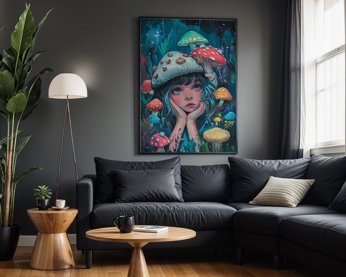 Aquatic Muse psychedelic wall art – dark lounge view