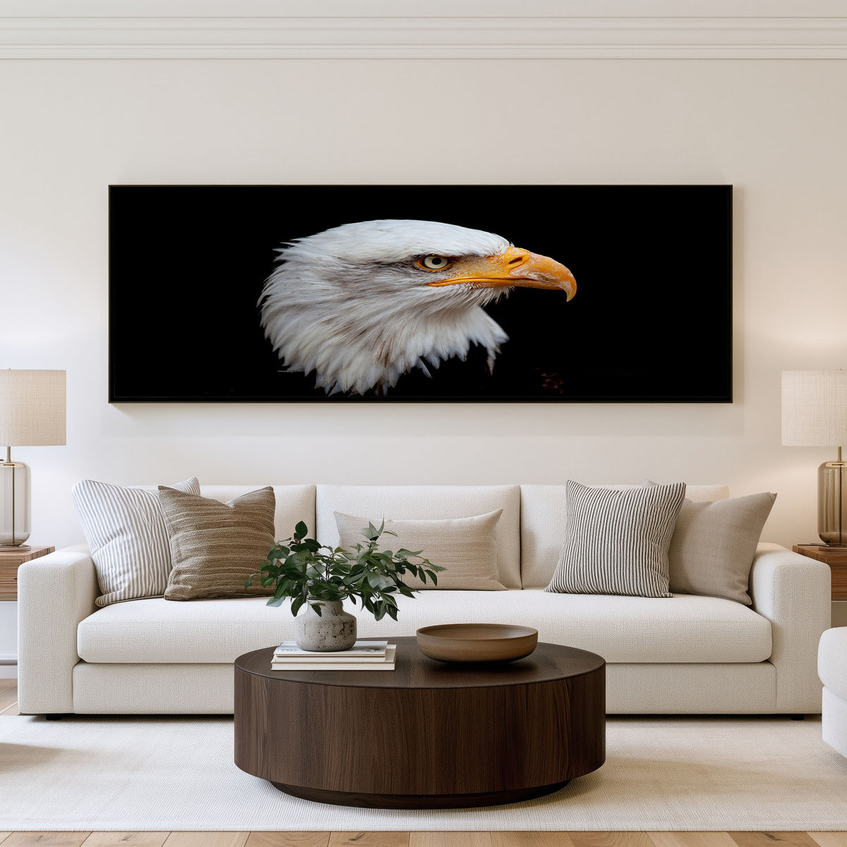 Bald Eagle Panoramic Wall Art shown in a living room
