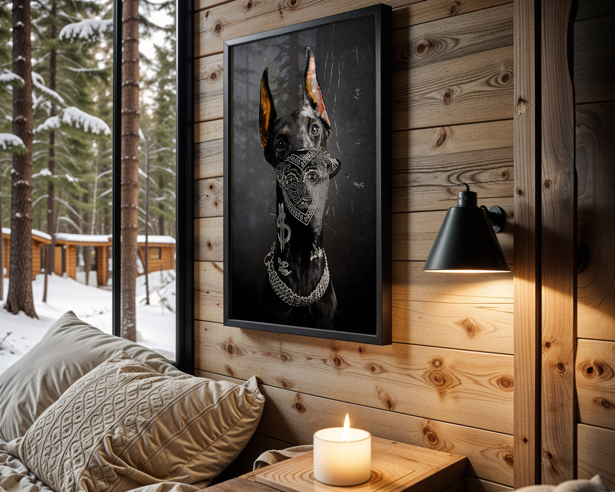 Bandit Hound wall art in cabin interior