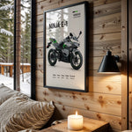 Kawasaki Ninja E-1 motorcycle wall art in a black frame