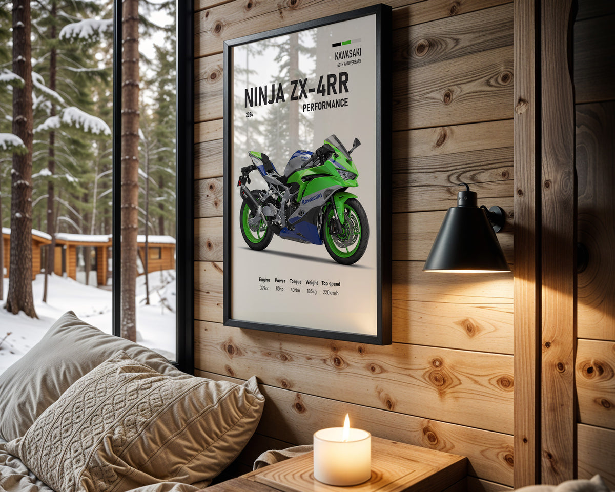 Kawasaki Ninja ZX-4RR Performance motorcycle wall art in a black frame