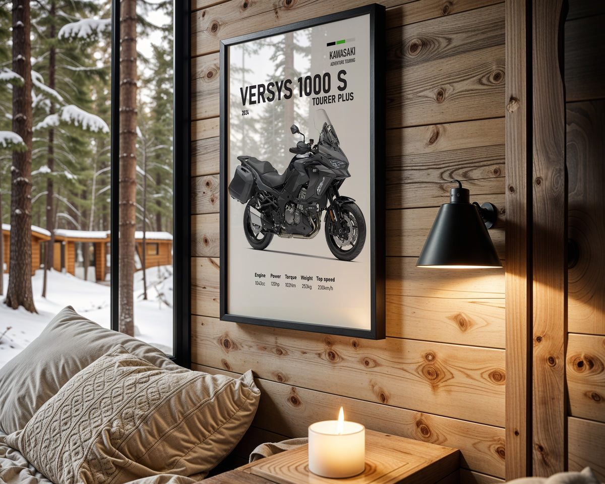 Kawasaki Versys 1000 S Tourer Plus motorcycle wall art in a black frame