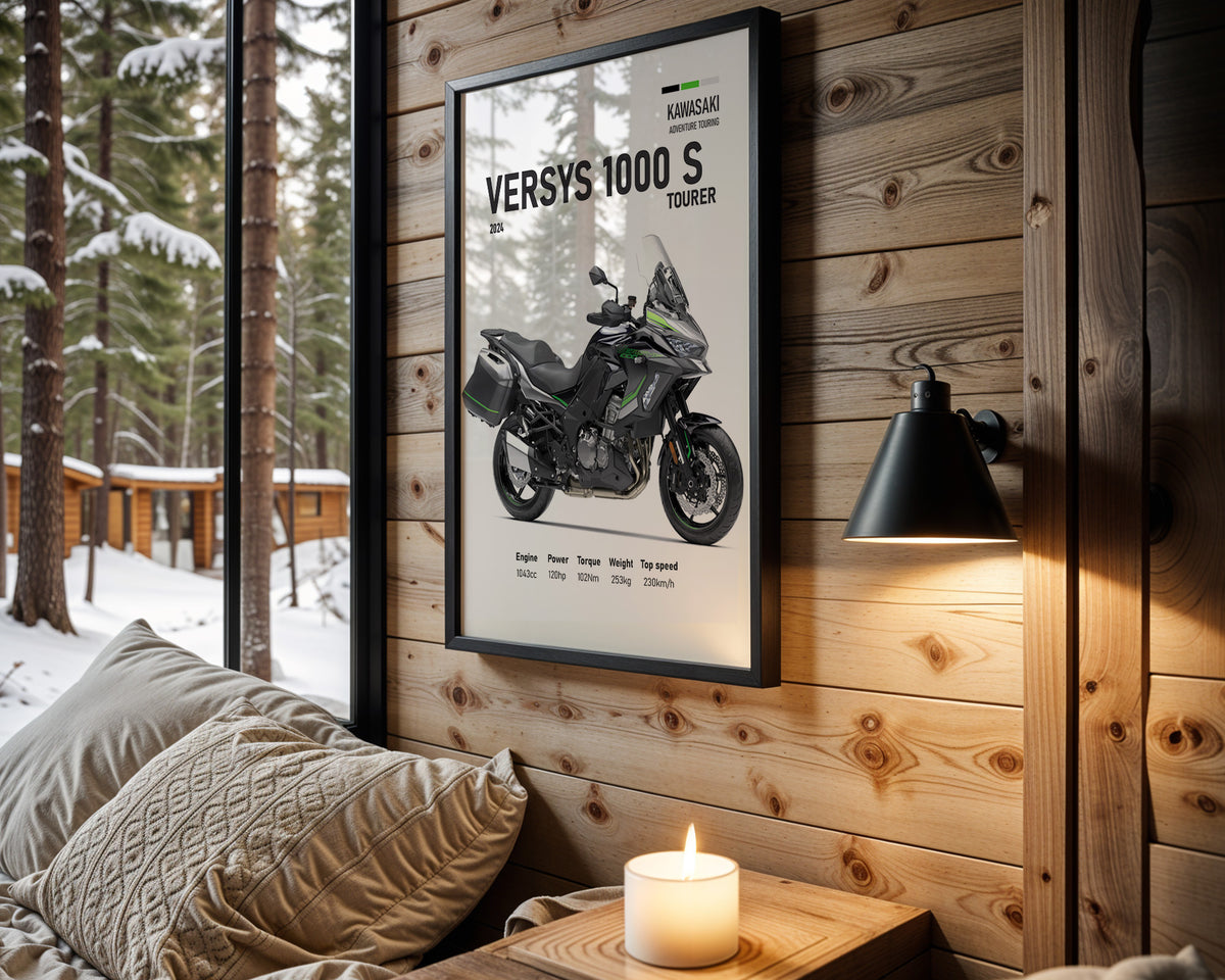 Kawasaki Versys 1000 S Tourer motorcycle wall art in a black frame