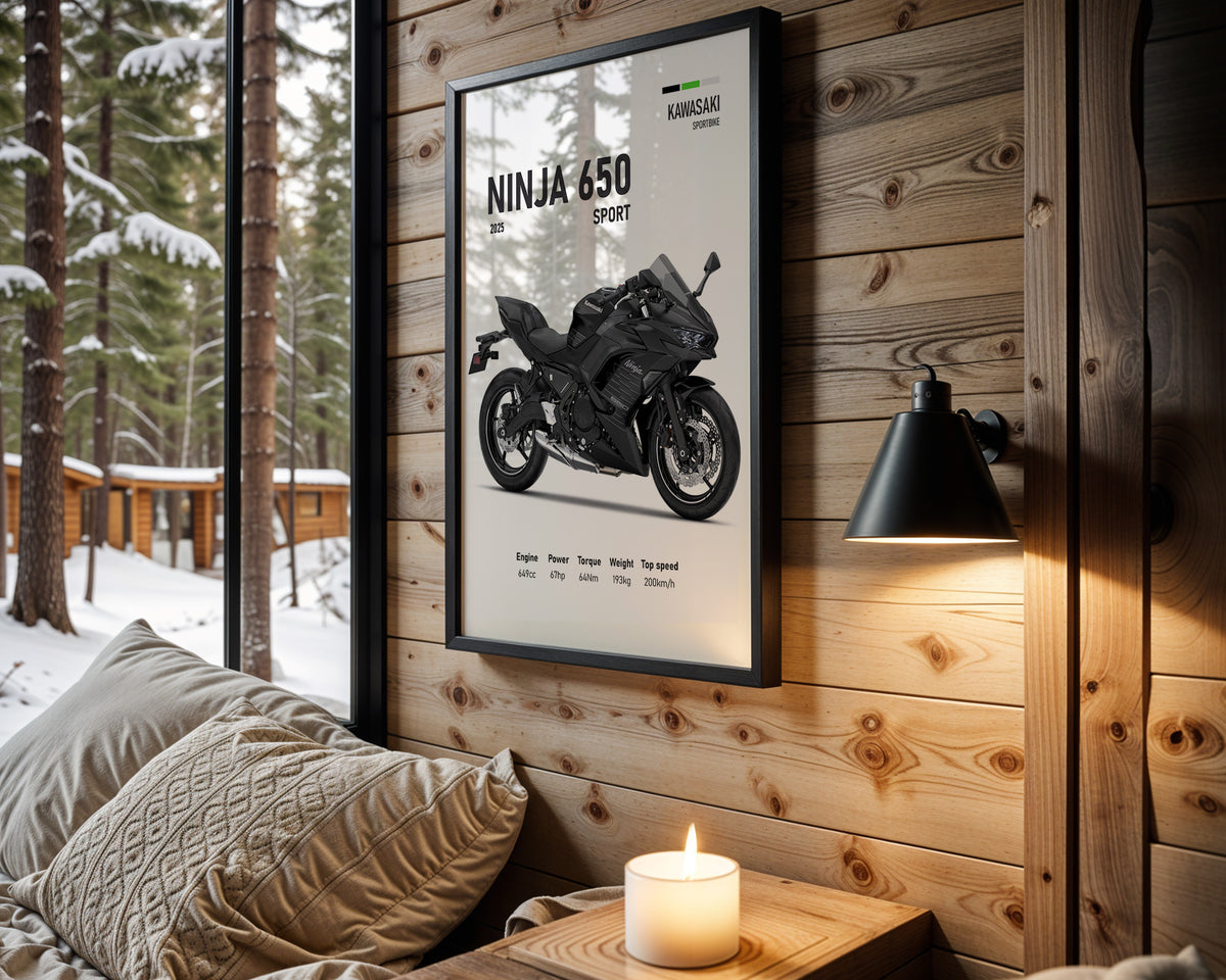 Kawasaki Ninja 650 Sport motorcycle wall art in a black frame