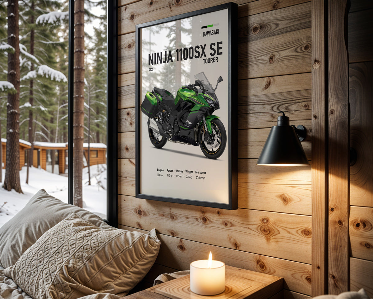 Kawasaki Ninja 1100SX SE Tourer motorcycle wall art in a black frame