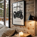 Kawasaki Ninja H2 SX Performance motorcycle wall art in a black frame