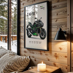 Kawasaki Z H2 SE motorcycle wall art in a black frame