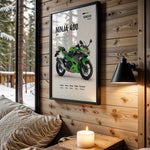 Kawasaki Ninja 400 motorcycle wall art in a black frame