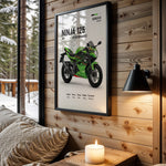 Kawasaki Ninja 125 Performance motorcycle wall art in a black frame