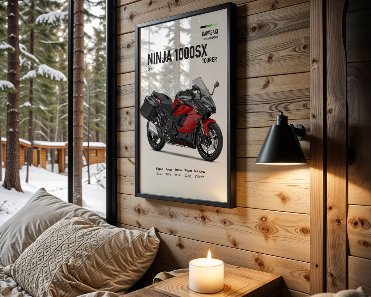 Kawasaki Ninja 1000SX Tourer Red motorcycle wall art in a black frame