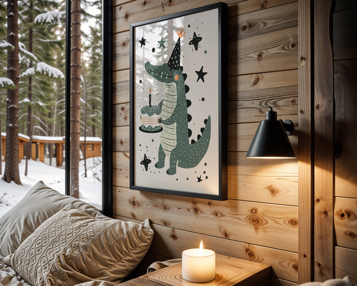 Birthday Crocodile kids nursery wall art – main room view