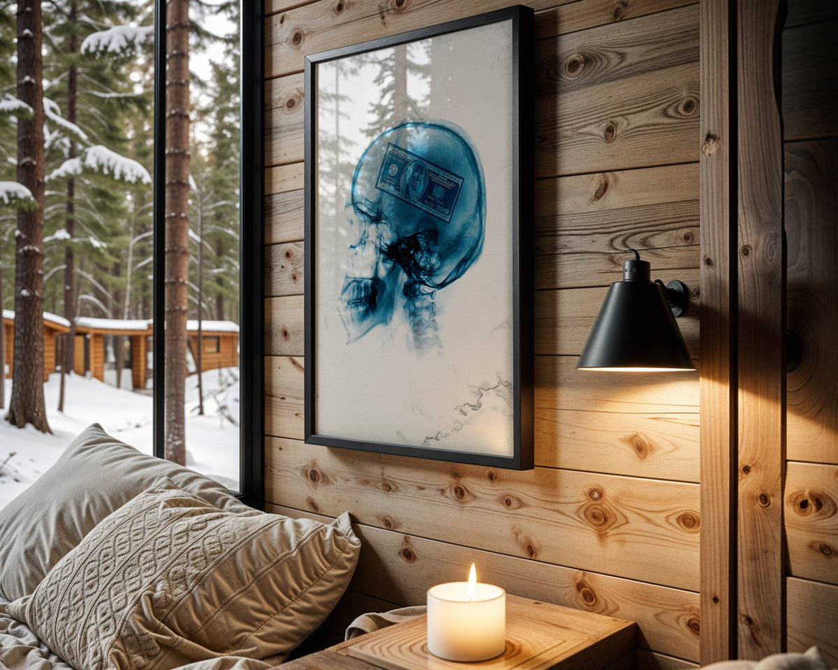 Blue Fortune wall art in cabin interior