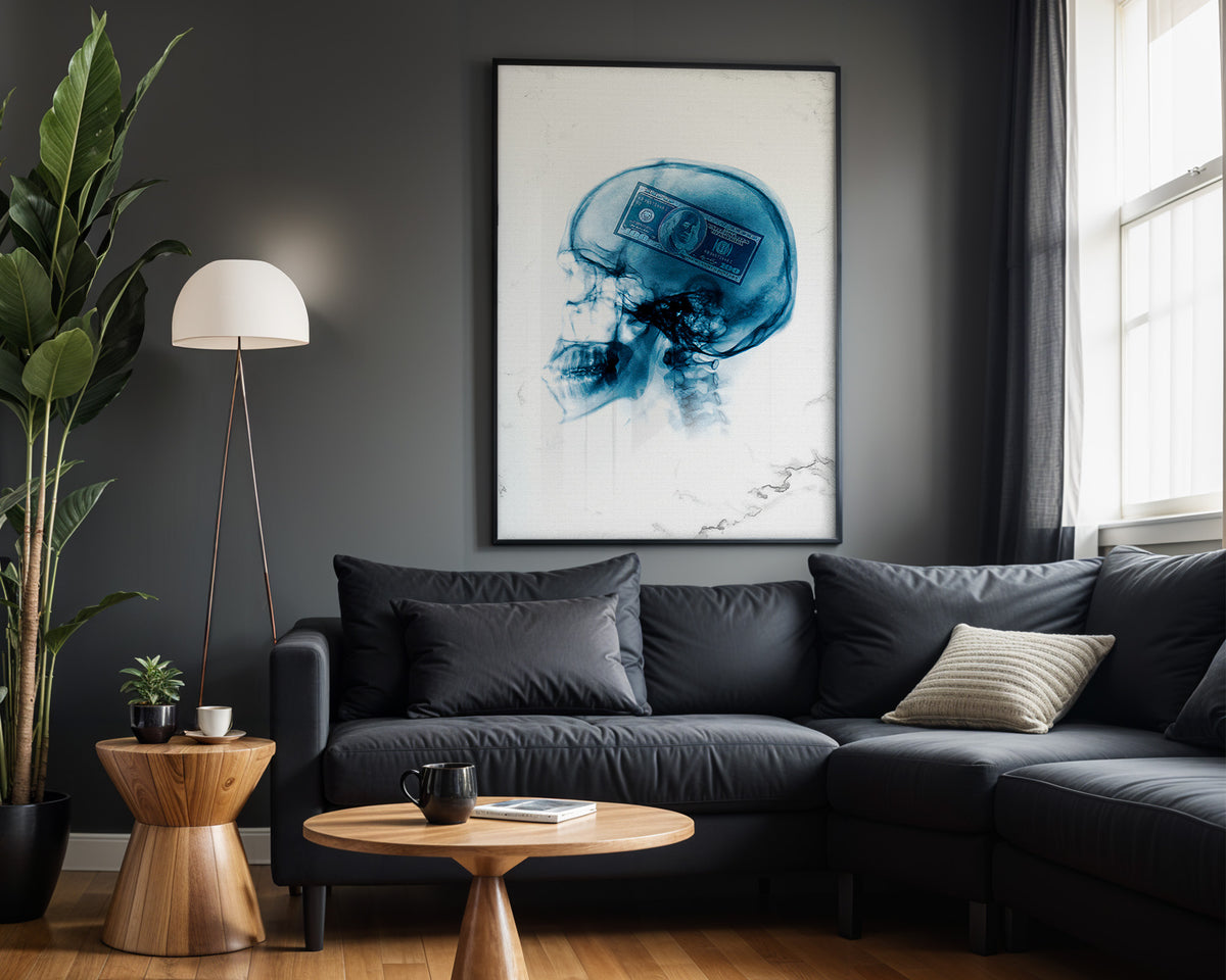 Blue Fortune wall art in modern living room