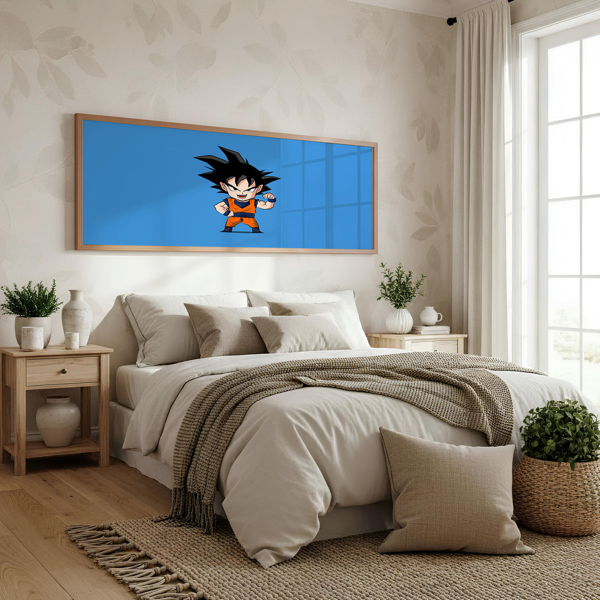 Goku Blue Sky Panoramic Wall Art shown in a bedroom