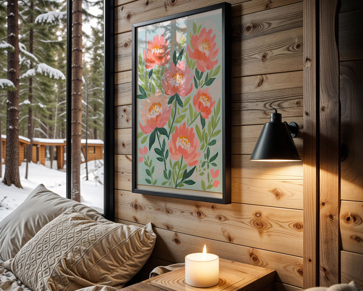 Blush Peony Bloom kids nursery wall art – main room view