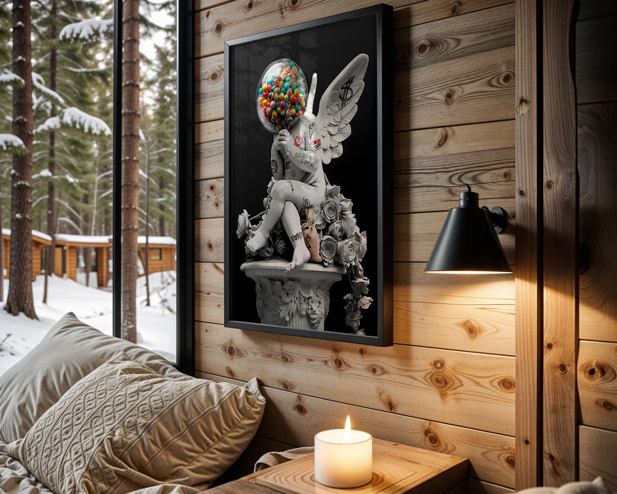Bubblegum Cherub wall art in cabin interior