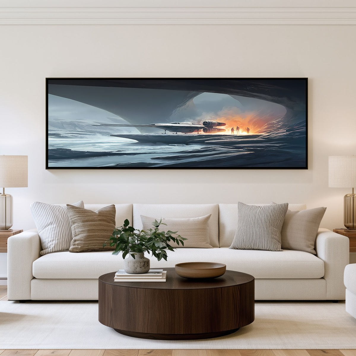 Burning Horizon Panoramic Wall Art shown in a living room