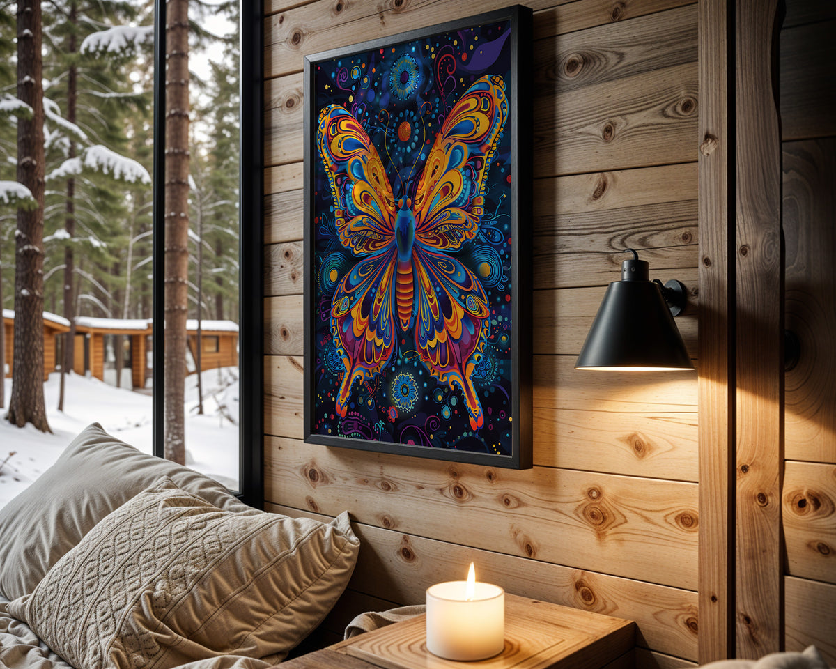 Butterfly Frequency psychedelic wall art – cabin room view